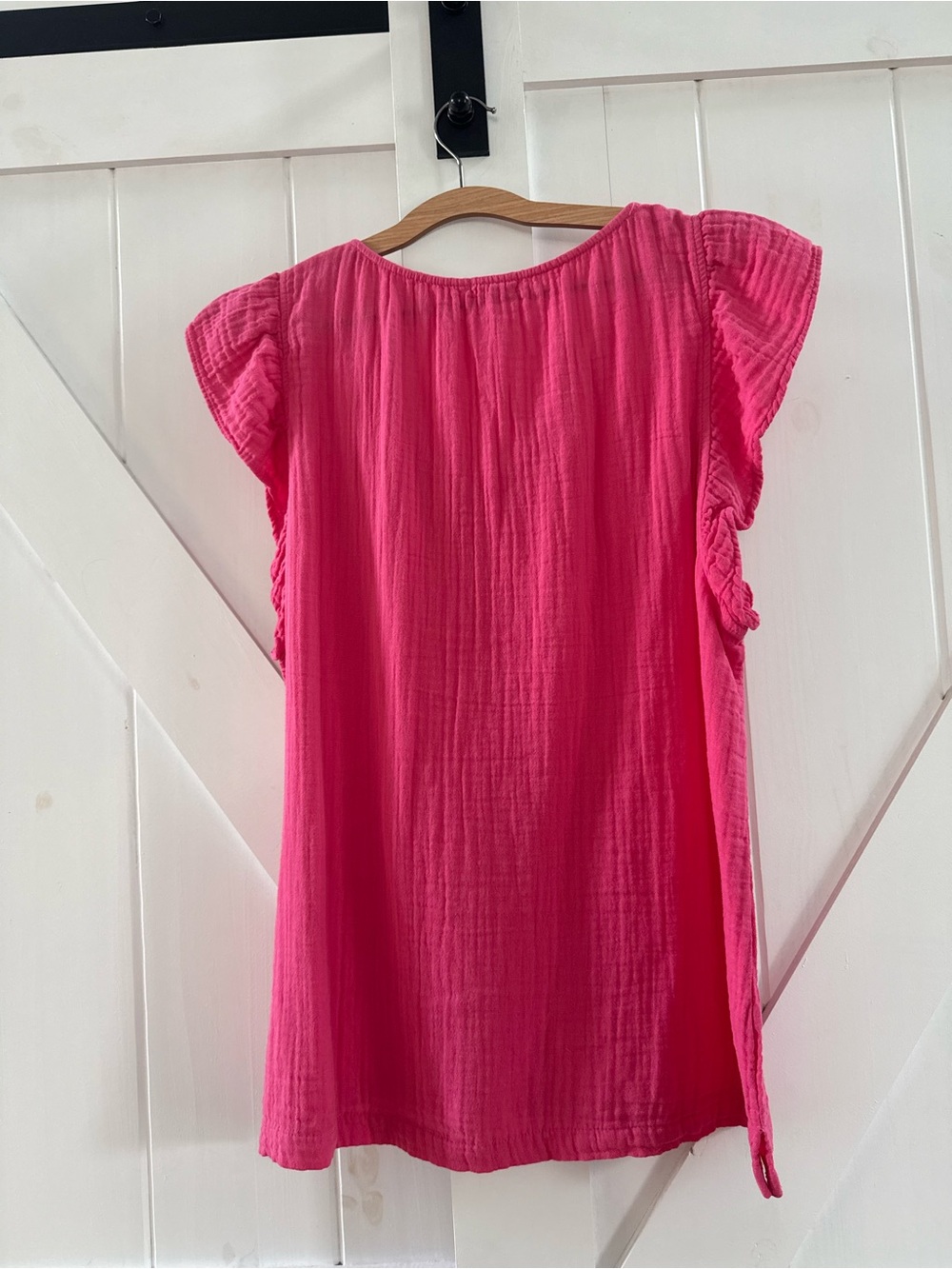 Dylan Gauze Ruffle V-Neck Short Sleeve Top in Raspberry - Picture 3 of 6